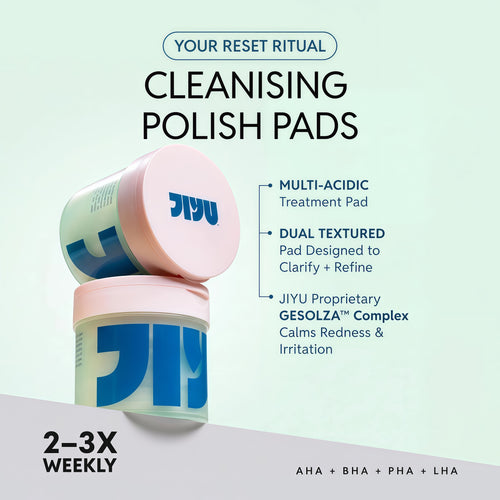 JIYU Cleansing Polish Pads - Korean Skincare for Clogged Pores, Breakouts & Uneven Skin Texture - Face Exfoliating Pads with Glycolic Acid (AHA), Salicylic Acid (BHA) & Niacinamide - 60 Count